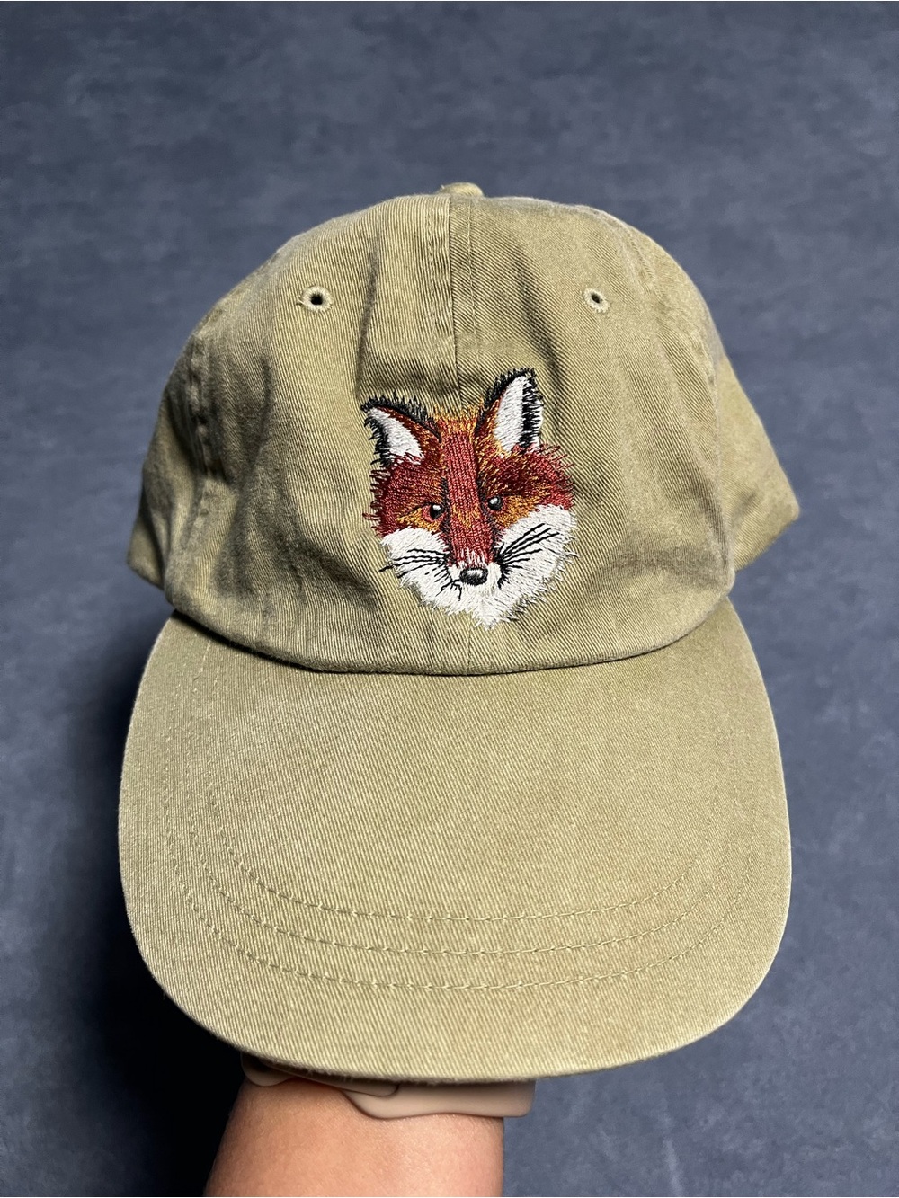 ADAMS VINTAGE OLIVE GREEN BASEBALL CAP ADJUSTABLE STRAP HAT FOX EMBROIDERED